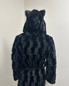 Black textured robe with cat ears on a white background