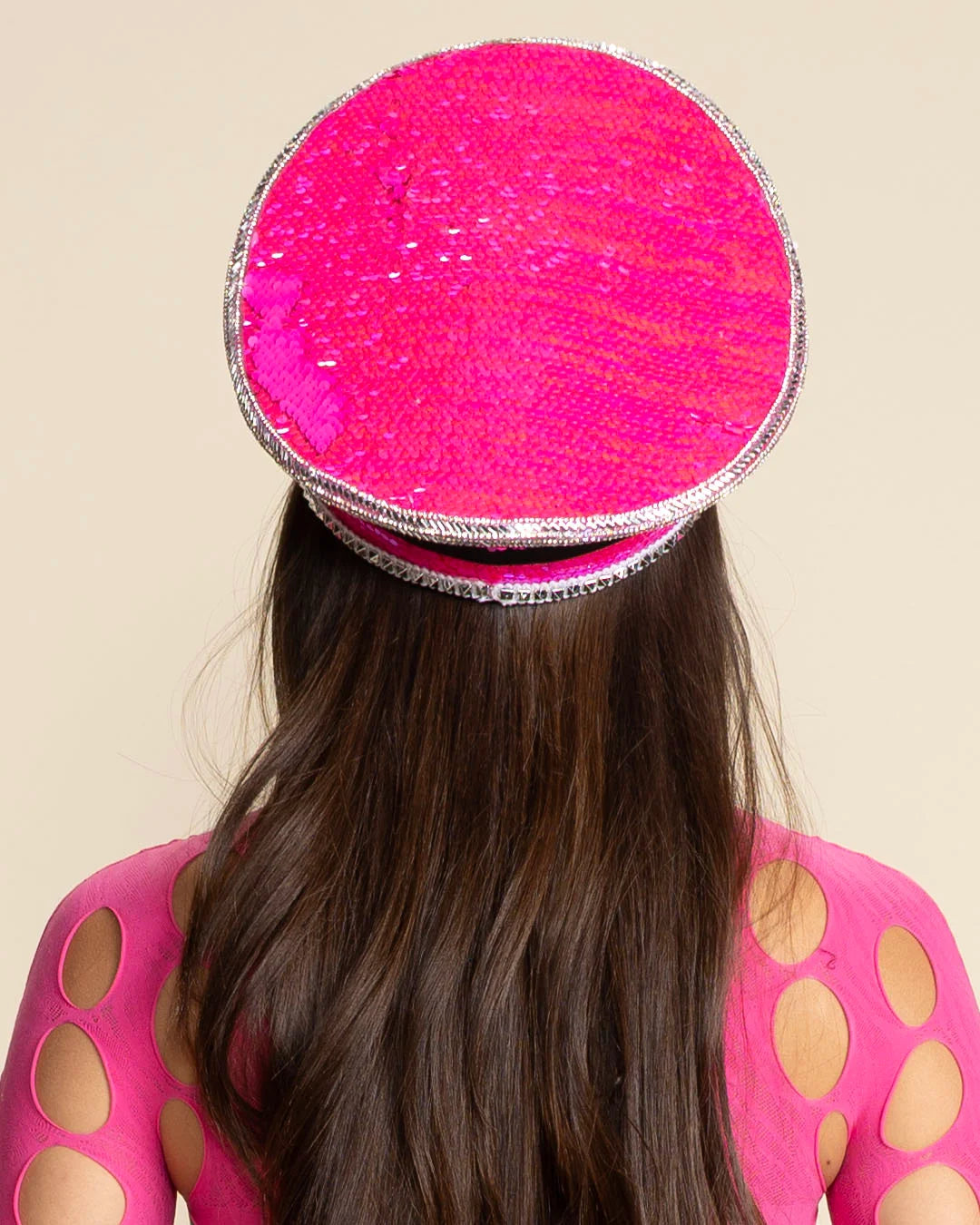 Women's Festival Hat - Captain Hat | Sequin Pink Flamingo