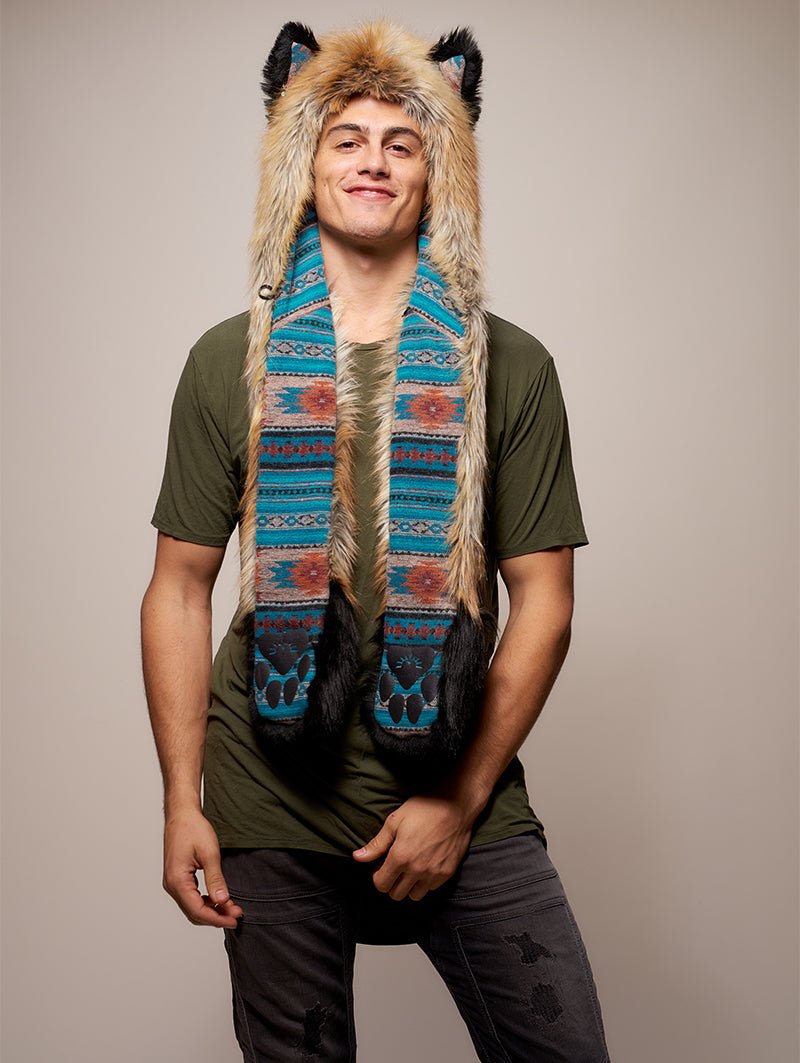 Man wearing faux fur Collector Edition Red Fox 2.0 SpiritHood, front view 2