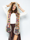 Woman Wearing Hooded Faux Fur Collector Edition Rangoli Lion SpiritHood