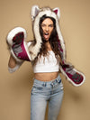 Woman wearing Faux Fur Brown Husky Italy C.E. SpiritHood, front view 3
