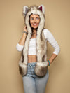Woman wearing Faux Fur Brown Husky Italy C.E. SpiritHood, front view 4