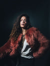 Rose Quartz Faux Fur Bomber SpiritHood on Female Model