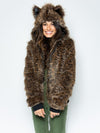 Savannah Cat Faux Fur Bomber Jacket with Hood on Female
