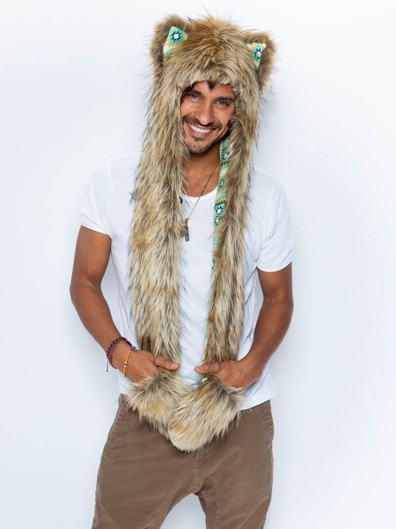Man wearing faux fur Segera Wolf Collector Edition SpiritHood