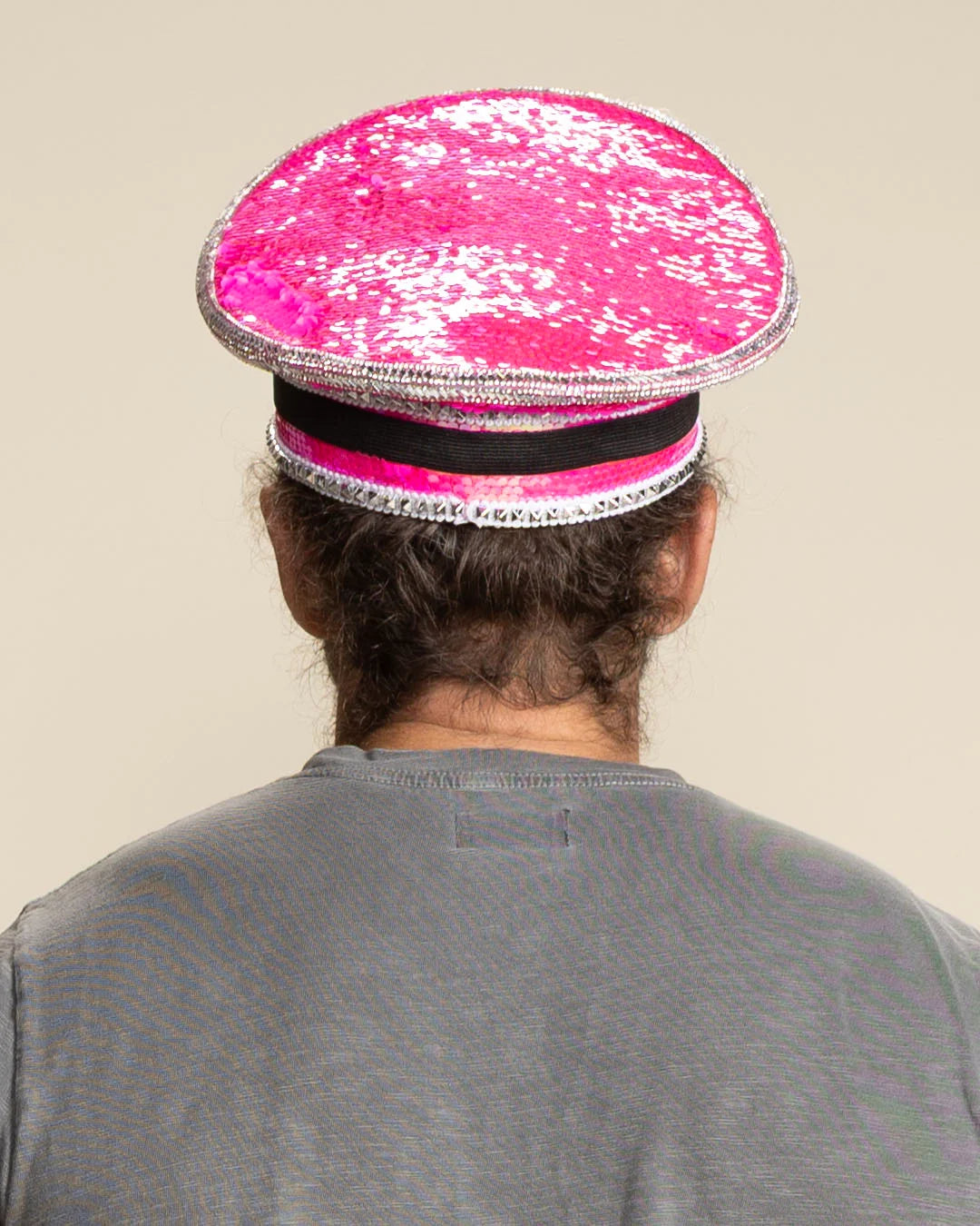 Men's Festival Hat - Captain Hat | Sequin Pink Flamingo