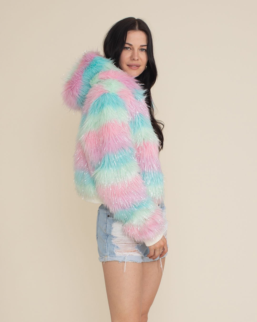 Colorful Cropped Faux Fur Jacket Womens Doll Party SpiritHoods