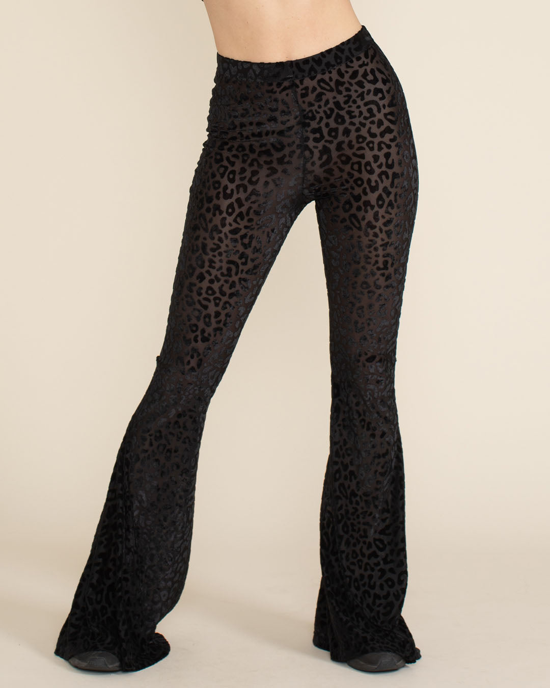 Black Leopard Burnout Velvet Flare Pants | Women&#39;s