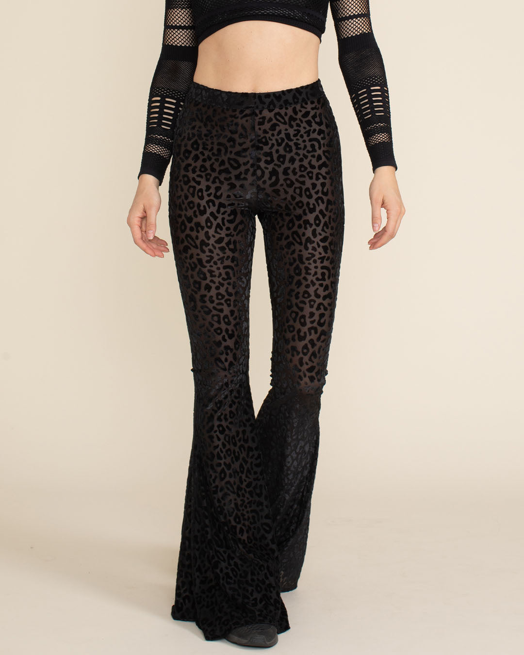 Black Leopard Burnout Velvet Flare Pants | Women&#39;s