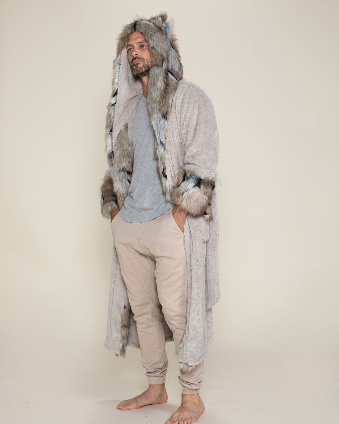 grey hooded dressing gown mens Mens Hooded Dressing Gown - Long Hooded Bathrobe Men Super Soft Long Fleece Bathrobe Dressing Gowns for Men Flannel Fluffy Pajamas Sleepwear Shawl Long Sleeved Robe Coat Gray XXL