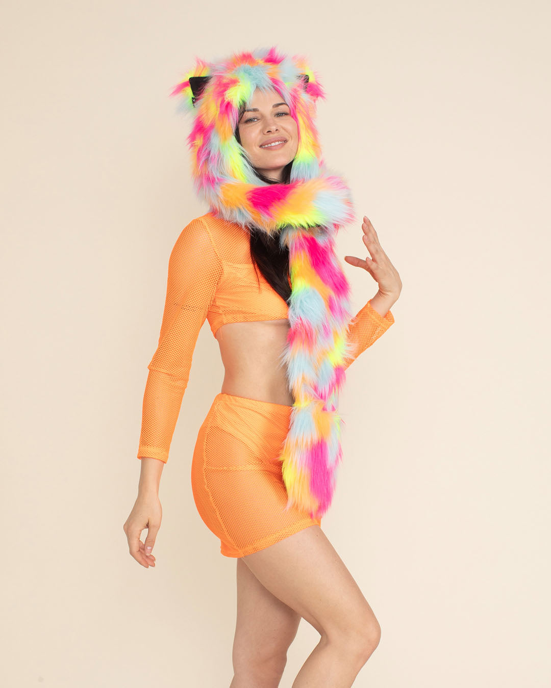 Neon Calico Kitty Collector Edition Faux Fur Hood | Women's