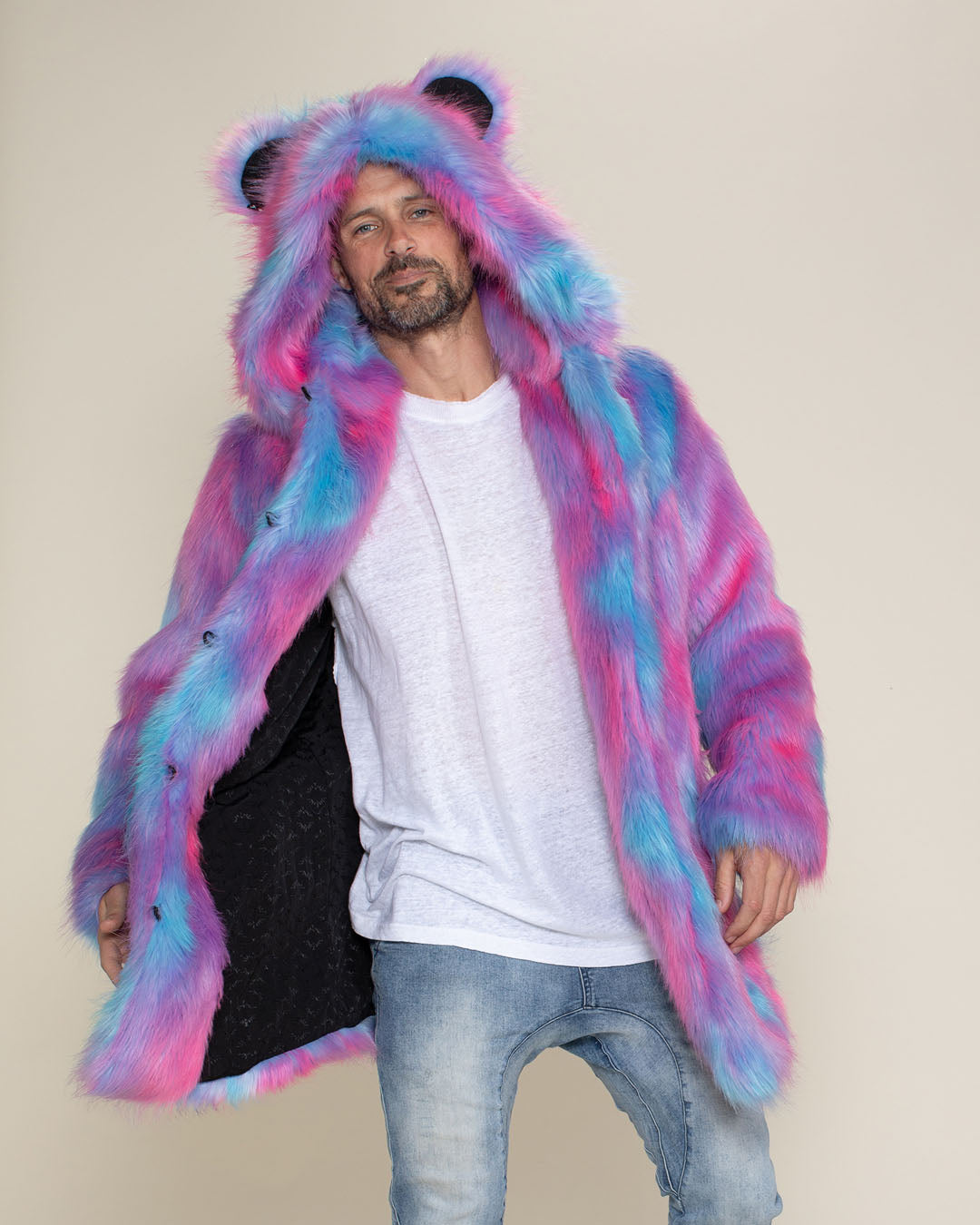 SpiritHoods Men's Cotton Candy Cat Classic Ultra Soft Faux Fur Hoodie