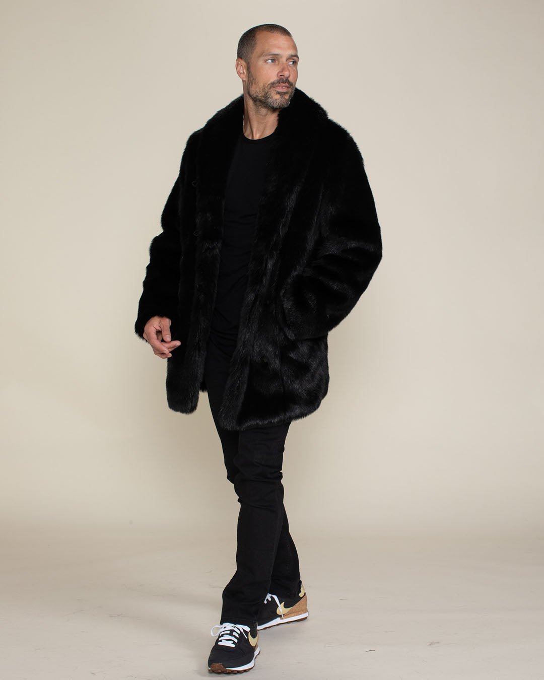 Dark grey collared faux fur jacket store