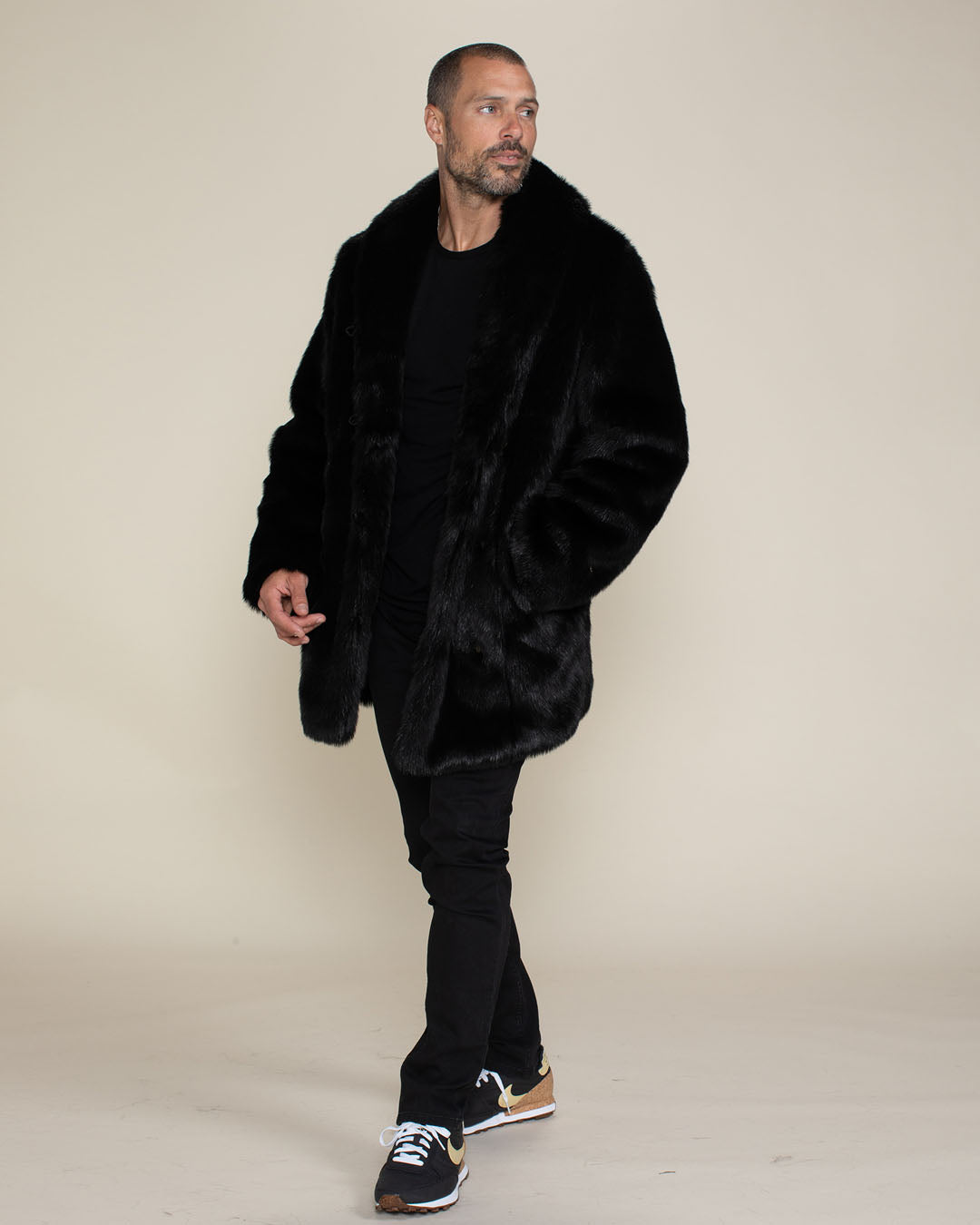 Black Panther Collared Faux Fur Coat | Men&#39;s