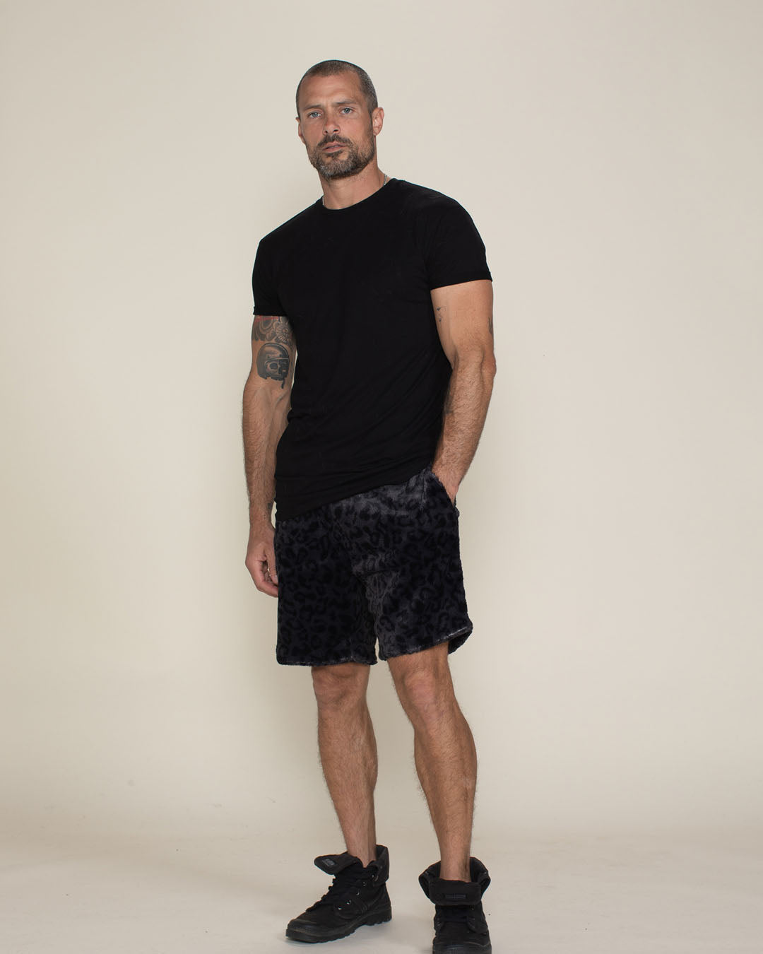 Slate Leopard Ultra Soft Faux Fur Sweat Shorts | Men&#39;s