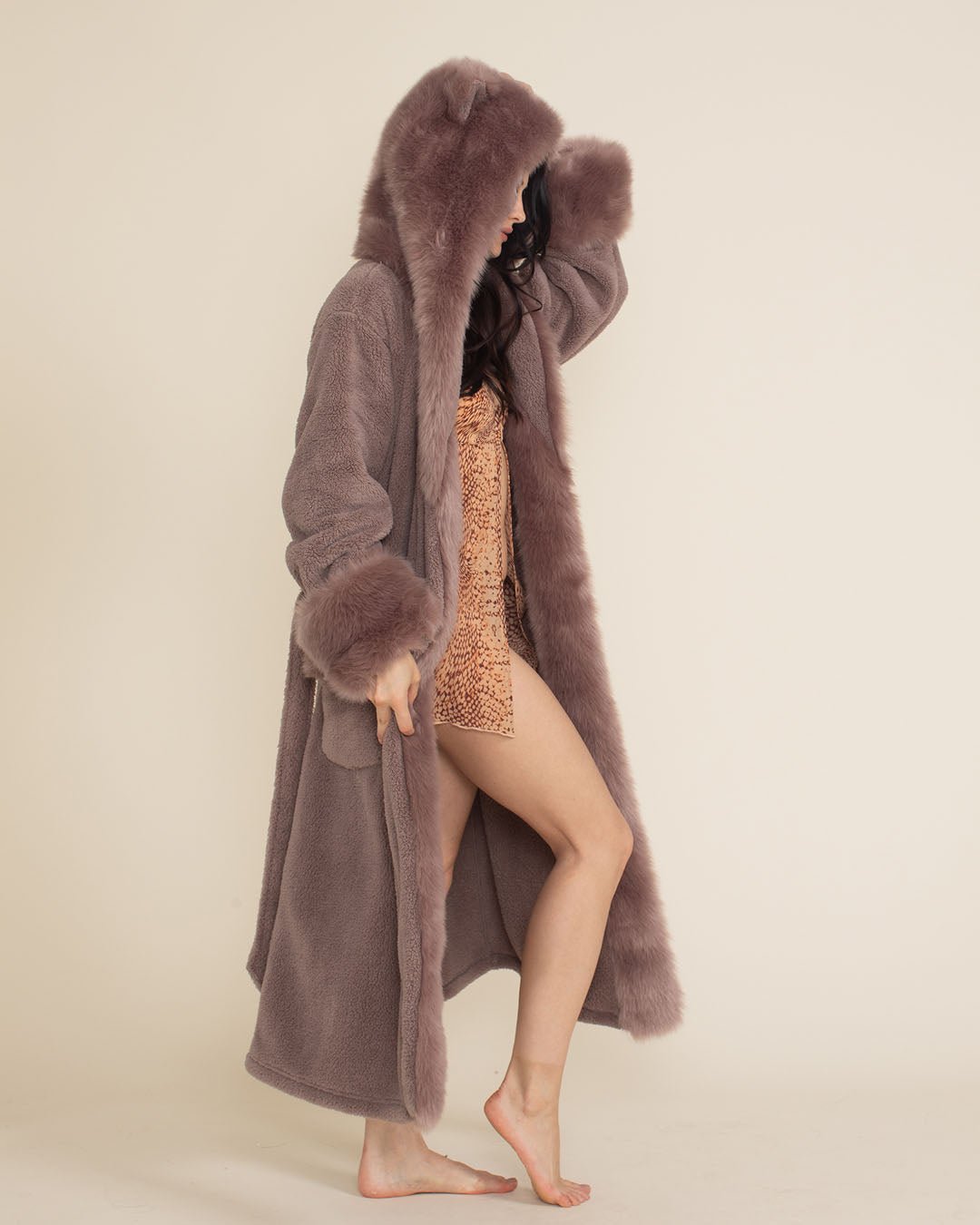 Fur Robe Bottom Half Mauve Kitty Classic Faux Fur Robe for Women | SpiritHoods