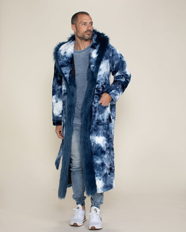 Dry Robe Wolves Blue Tie Dye Wolf Faux Fur Men's Robe with Hood | SpiritHoods