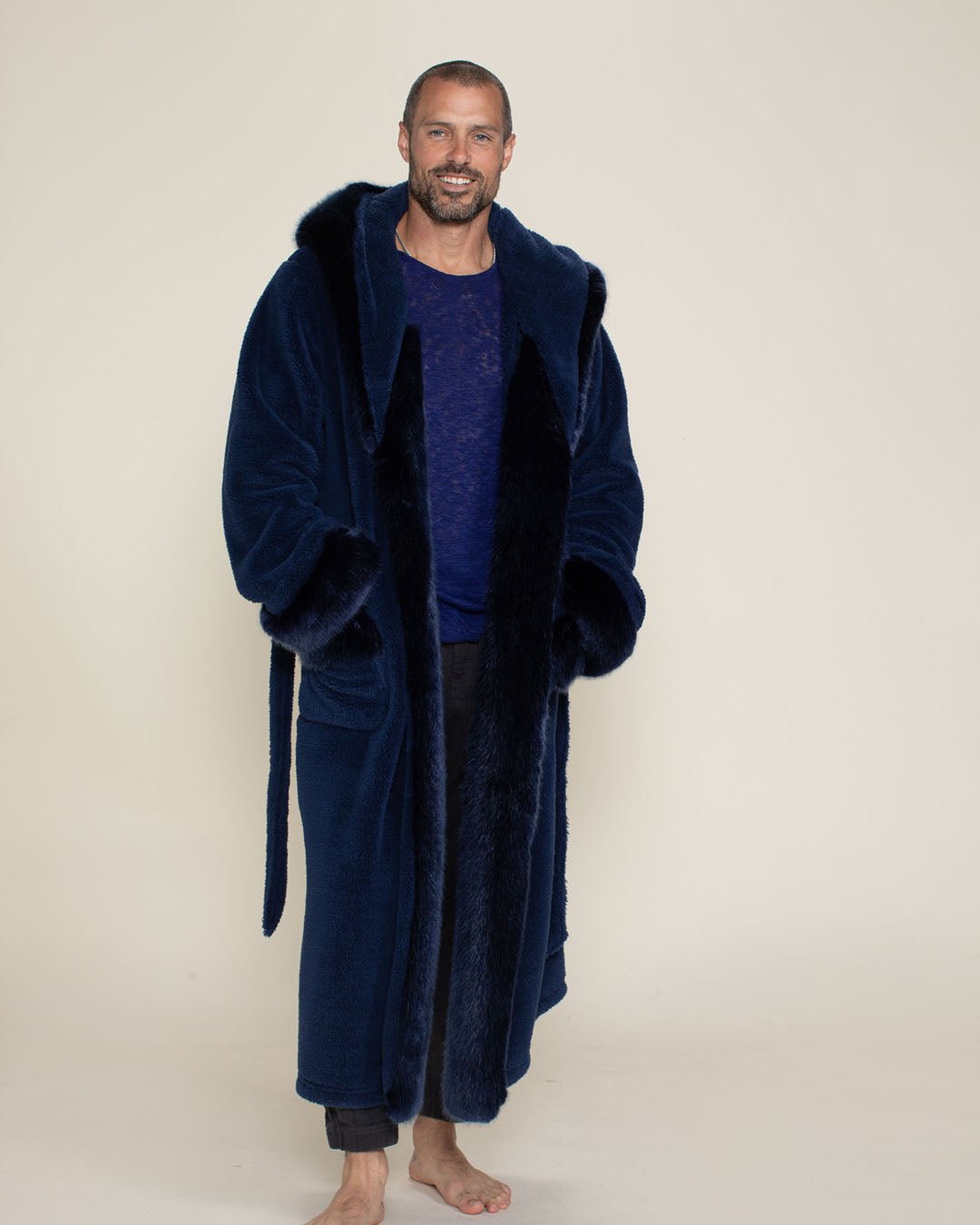 Fancy Robe Male Men's Luxury Robe, Blue Luxury Bathrobe | Indigo Wolf - SpiritHoods