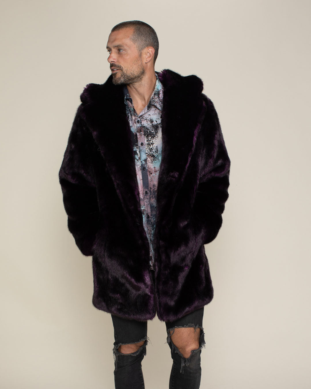 Men's Faux Fur Midnight Wolf Purple Coat | SpiritHoods