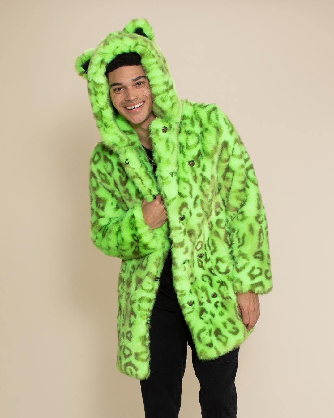 Classic Men's Faux Fur Coat | Neon Green Leopard - XS / neon/green/leopard Classic Men's Faux Fur Coat | Neon Green Leopard - XS / neon/green/leopard
