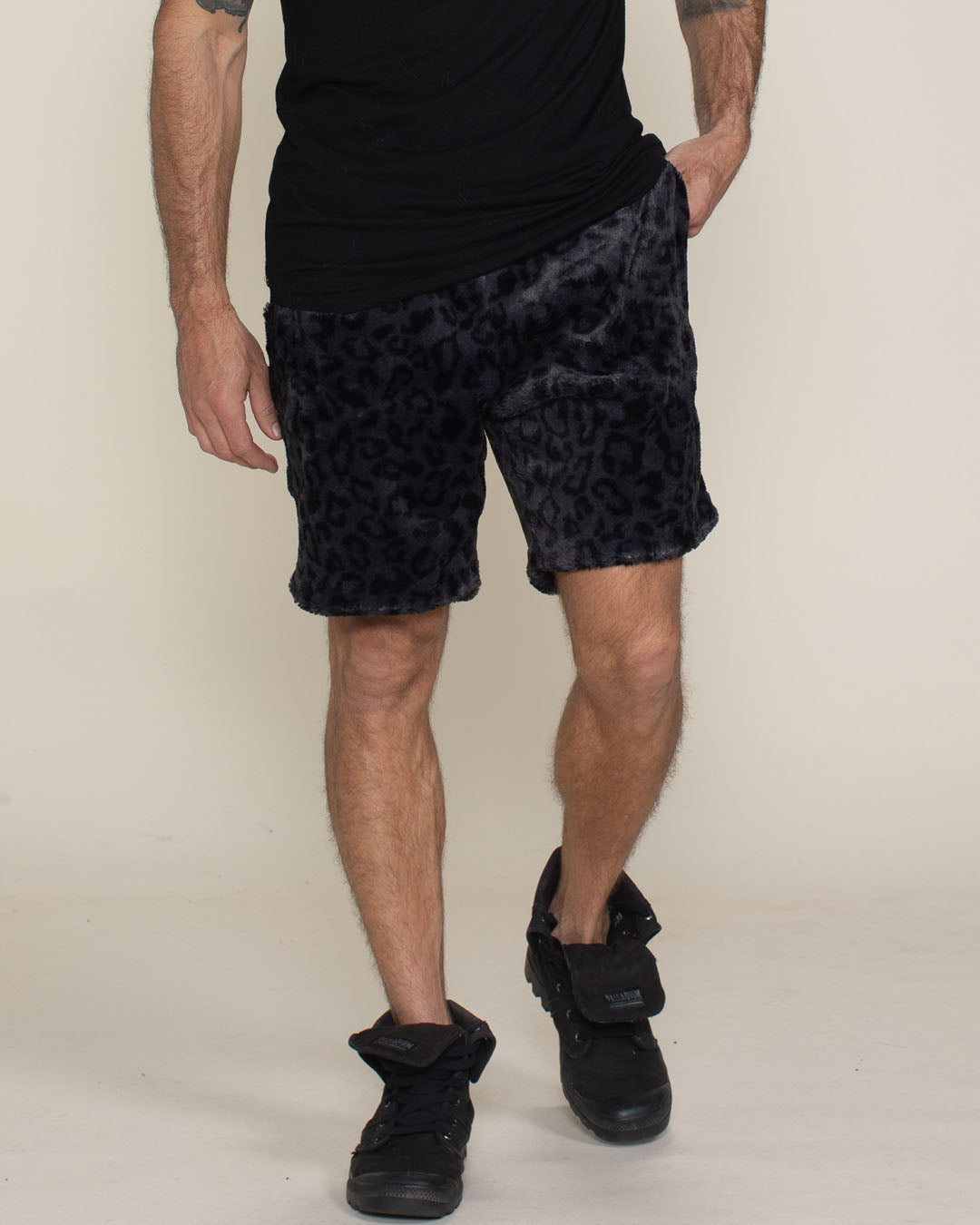 Slate Leopard Ultra Soft Faux Fur Sweat Shorts | Men's