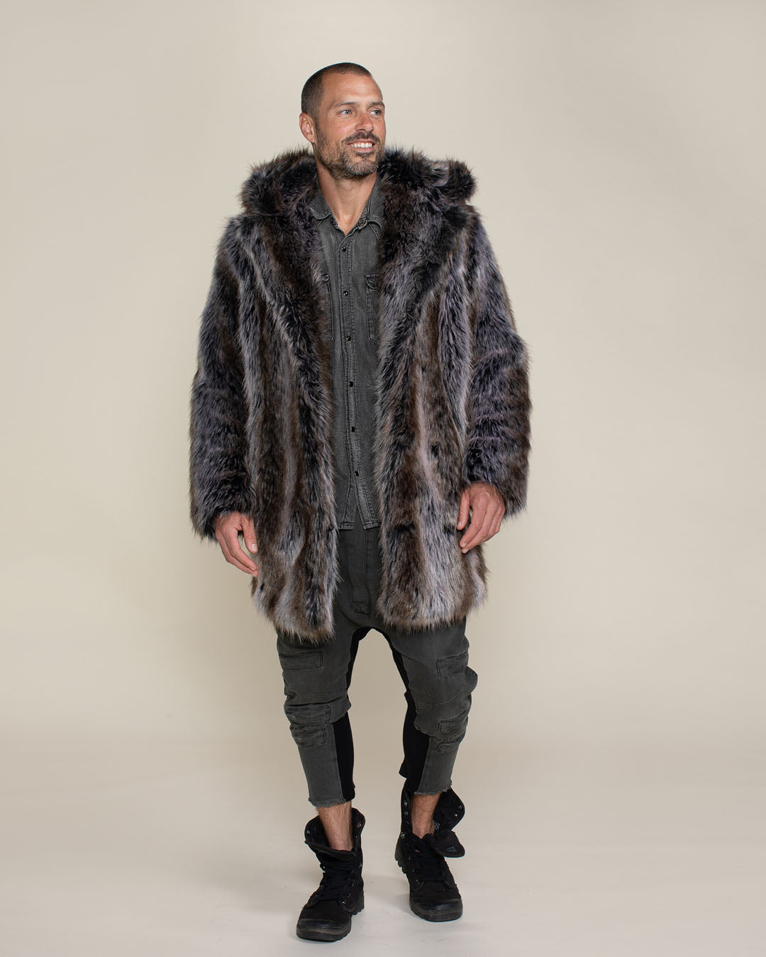 Grey Wolf Hooded Faux Fur Coat | Men's