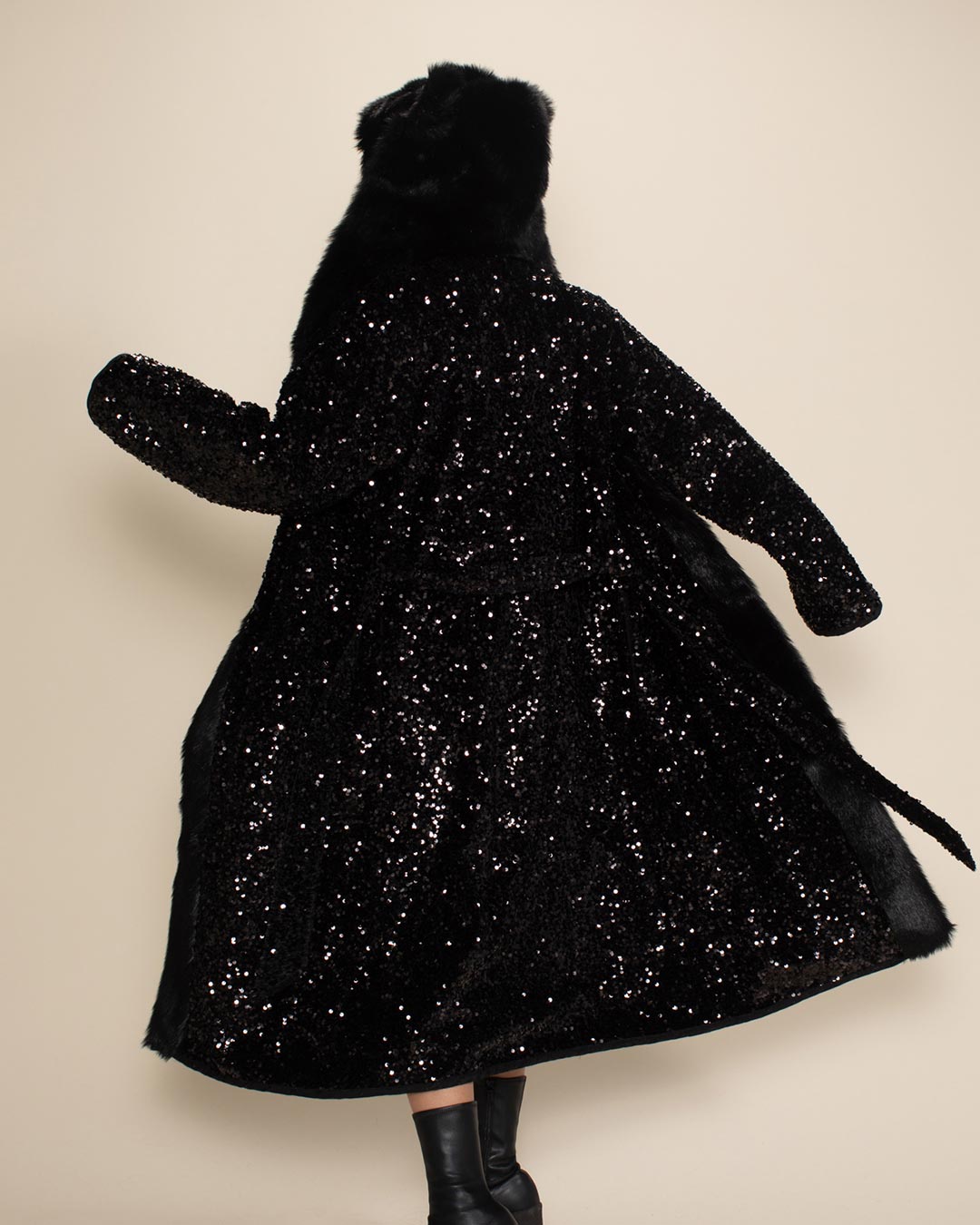 black sequin coat dress Double Breasted Shoulder Pads Long Sleeve Velvet Collar, Amelia Sequin Blazer Dress in Black, Size 2X, For Cocktail