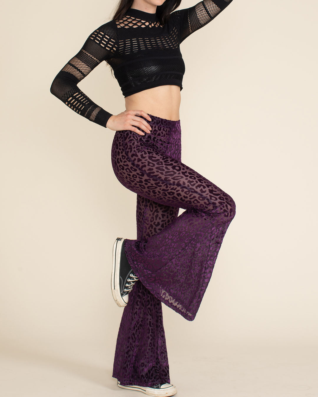 Violet Leopard Burnout Velvet Flare Pants | Women&#39;s