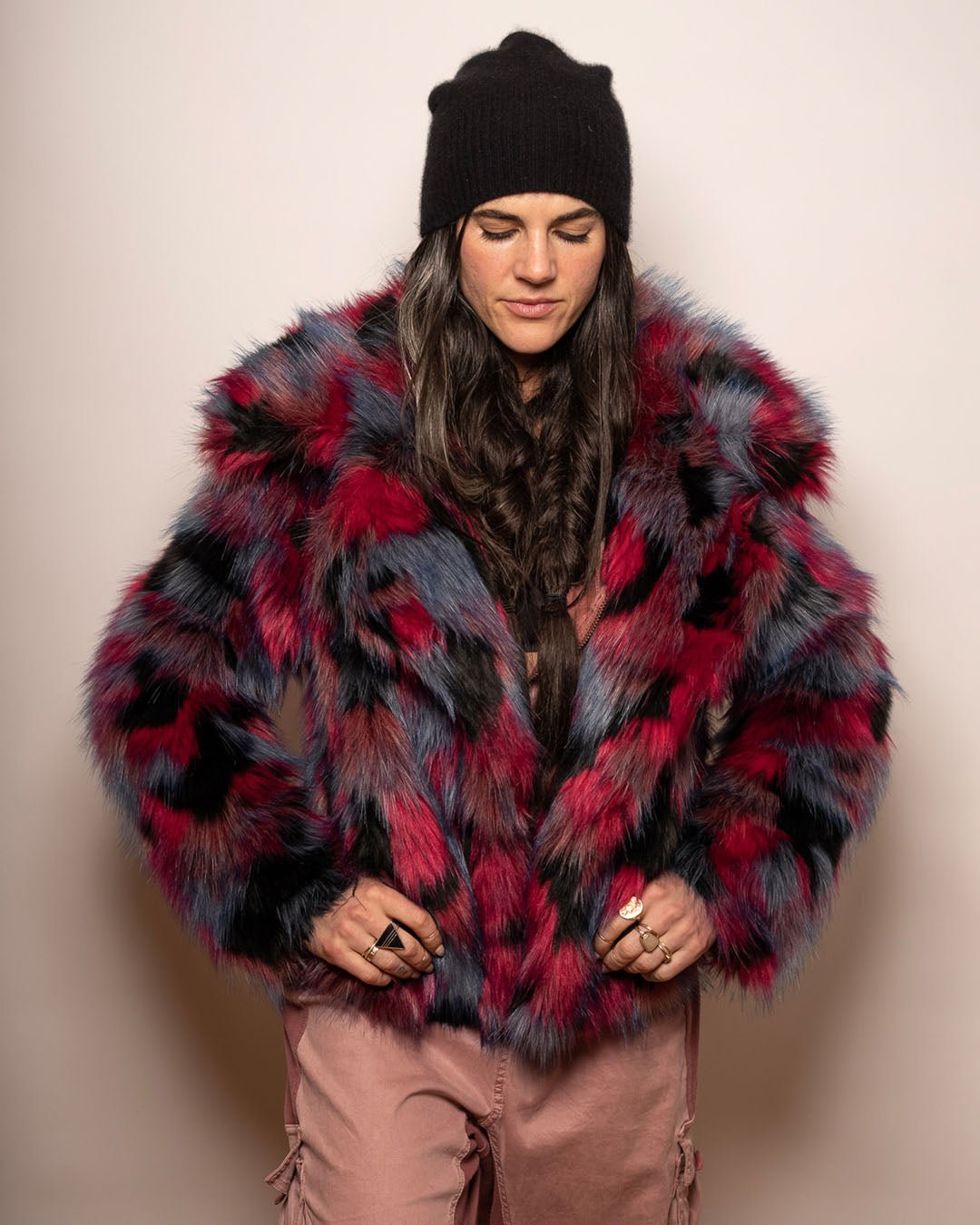Colorful Faux Fur Jacket Womens | Crimson Cat - SpiritHoods