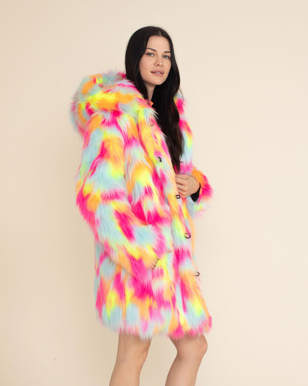 Neon Calico Kitty Hooded Collector Edition Faux Fur Coat | Women's