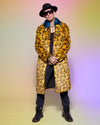 Yellow Cheetah Calf Length Faux Fur Coat on Male