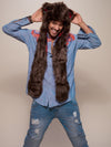 Man wearing faux fur Brown Bear SpiritHood, front view 4