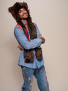 Man wearing faux fur Brown Bear SpiritHood, side view 1