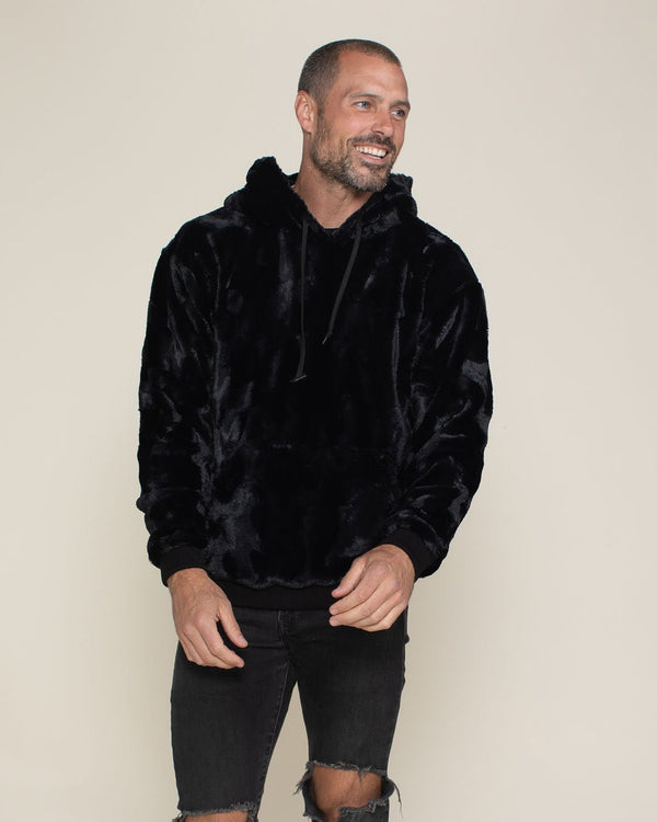 Black Fur Jacket Mens Fur Hoodie Streetwear Zip Up Hoodie Dark