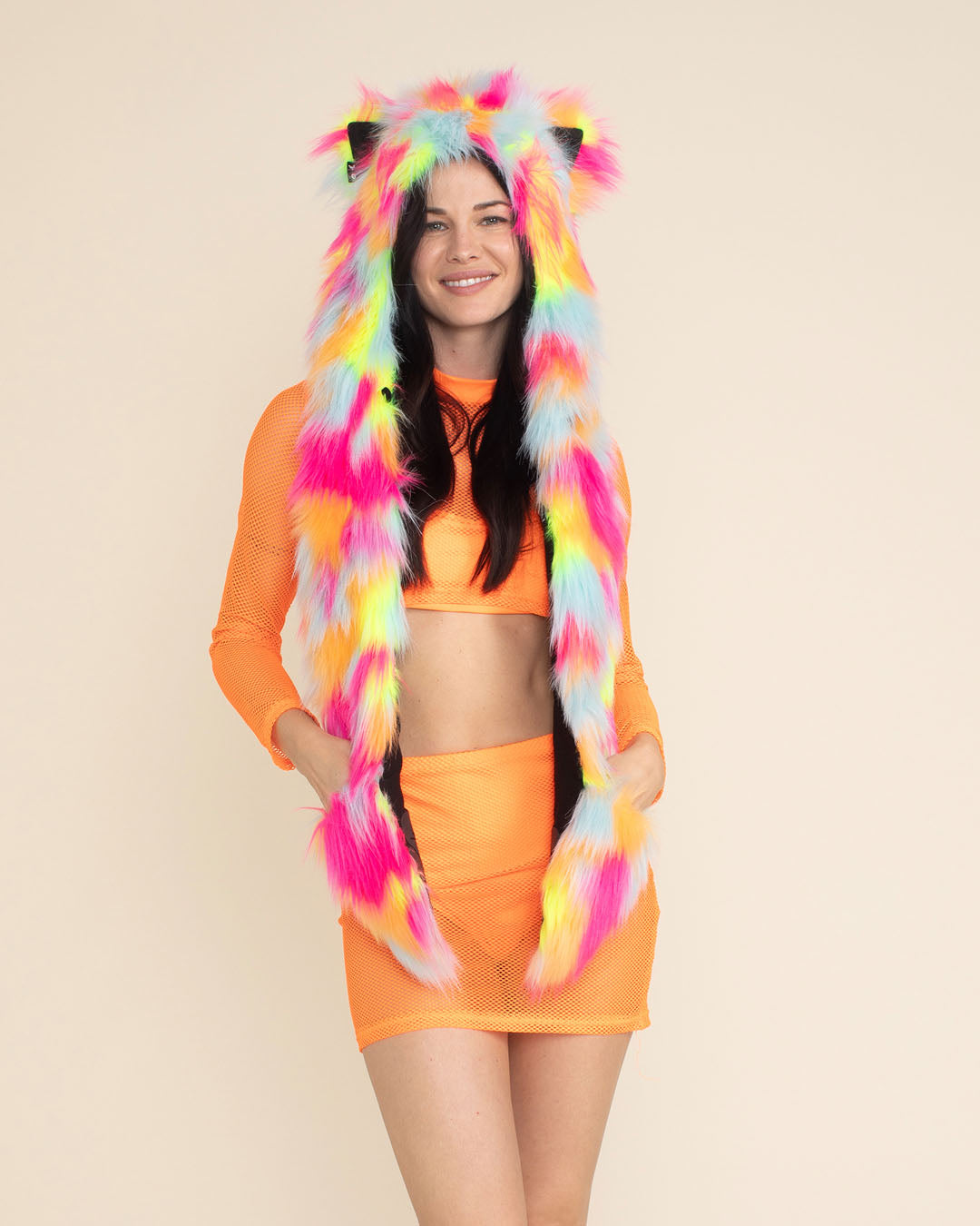 Neon Calico Kitty Collector Edition Faux Fur Hood | Women's