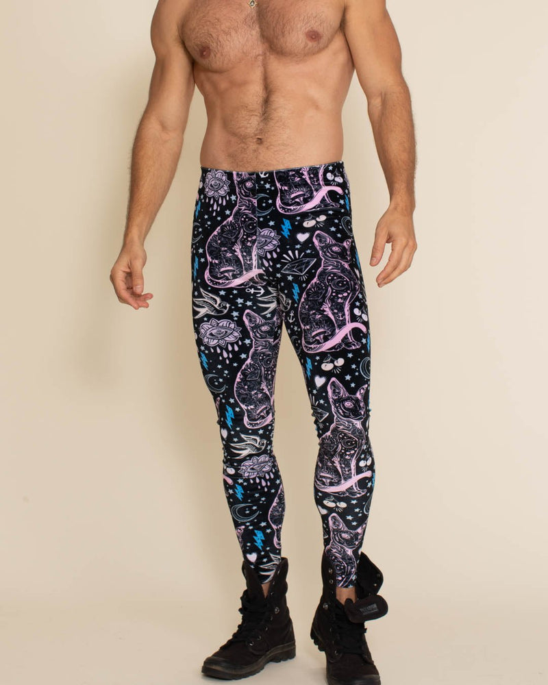 Pink Cat Face Print Men's Leggings