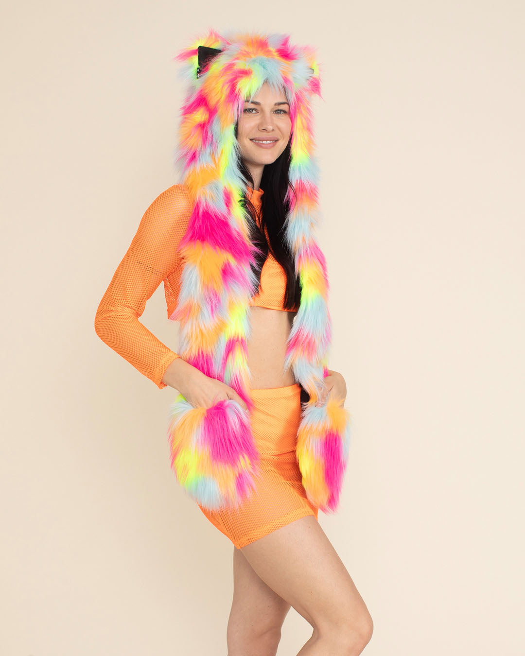 Neon Calico Kitty Collector Edition Faux Fur Hood | Women&#39;s
