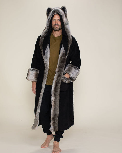Men's Luxury Robe, Black & Grey Luxury Bathrobe | Grey Wolf - SpiritHoods Men's Luxury Robe, Black & Grey Luxury Bathrobe | Grey Wolf - SpiritHoods