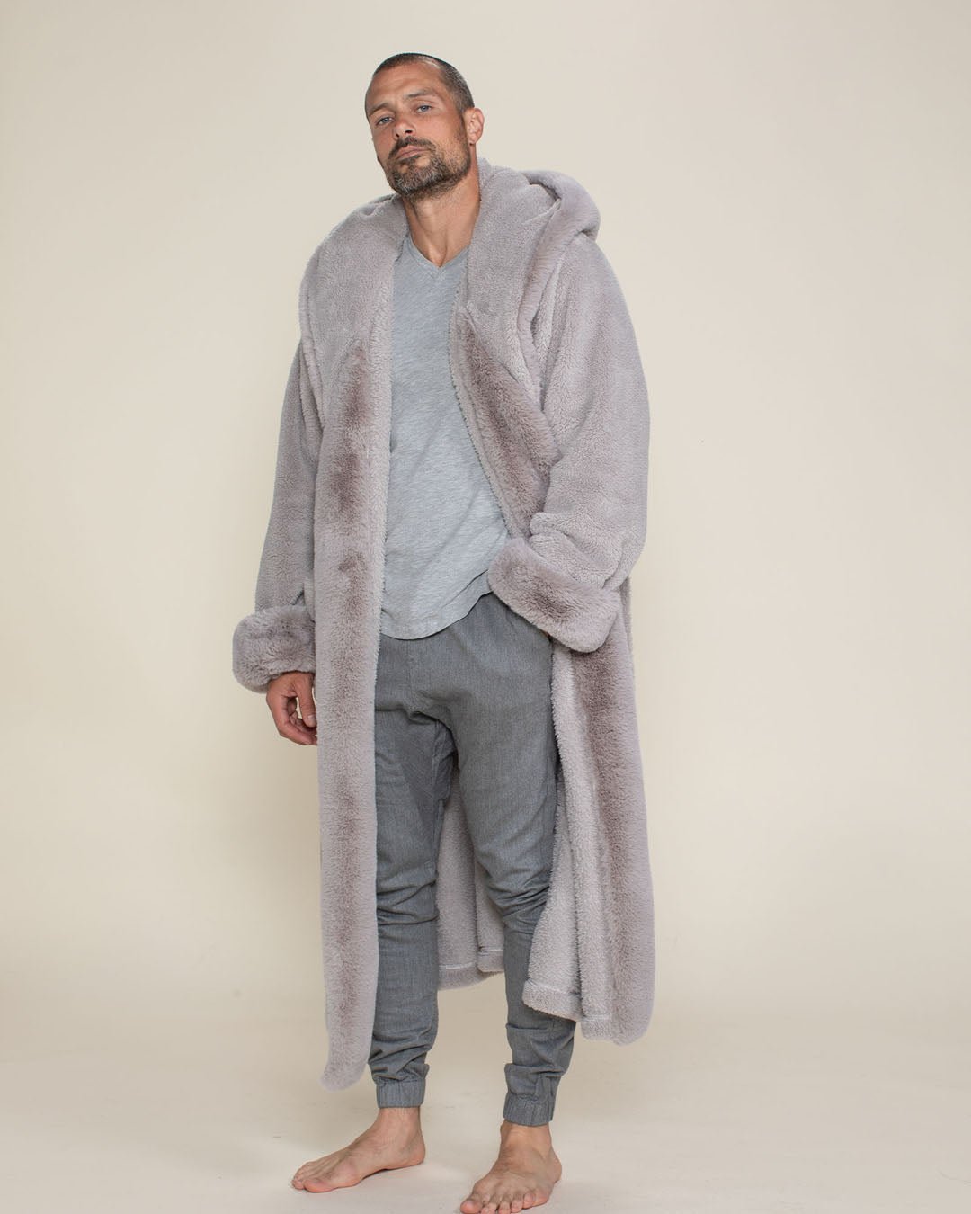 Grey Robe Men Men's Luxury Robe, Grey Luxury Bathrobe | Silver Fox - SpiritHoods