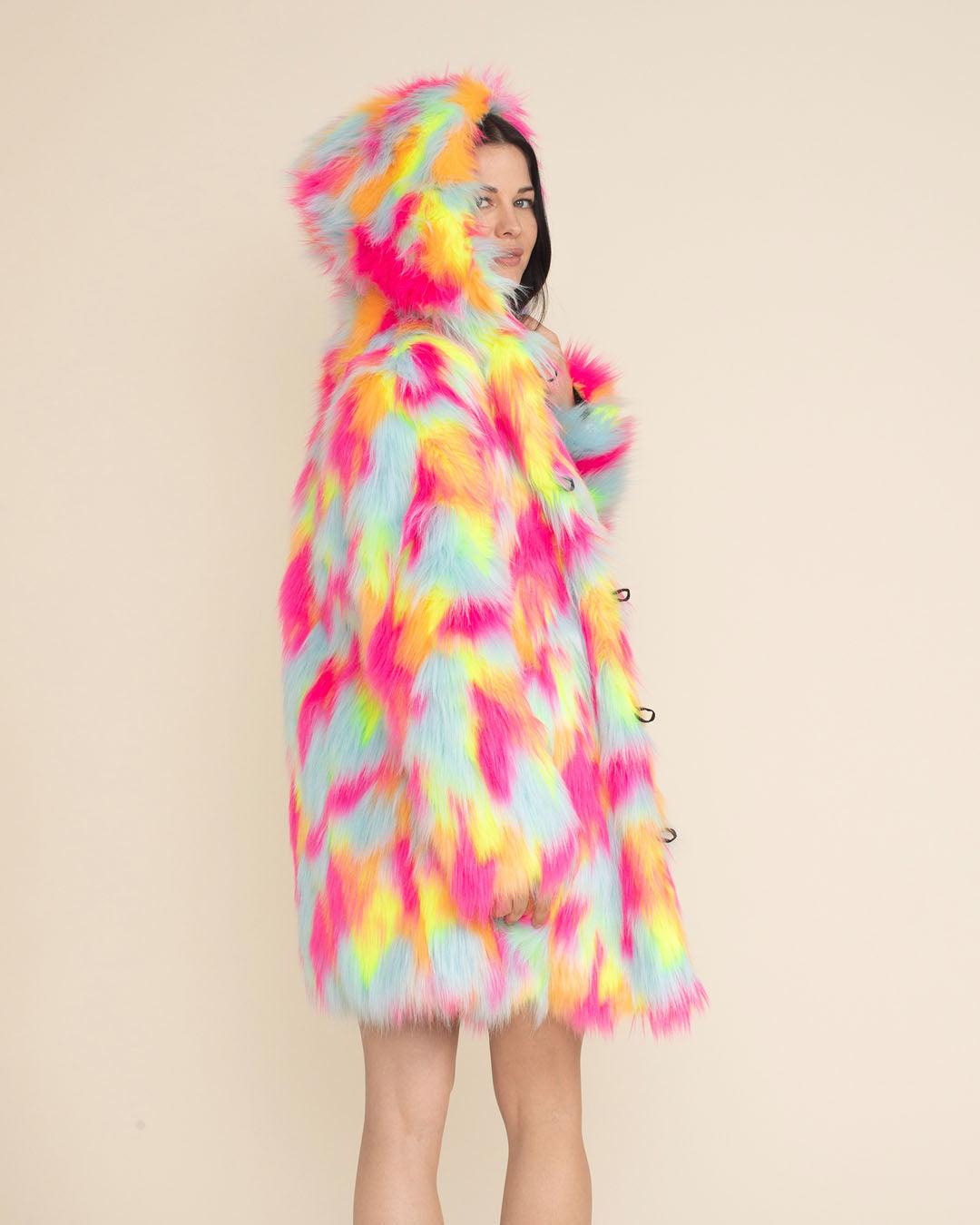 Neon Calico Kitty Hooded Collector Edition Faux Fur Coat | Women's