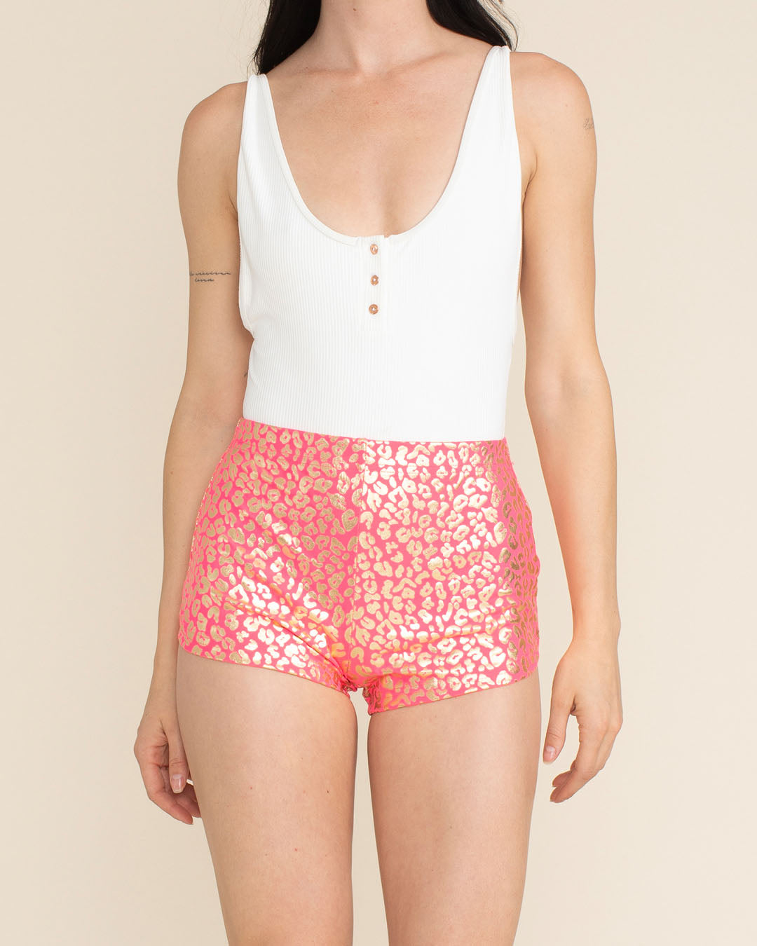 Neon Pink Royal Leopard Foil Booty Shorts | Women's
