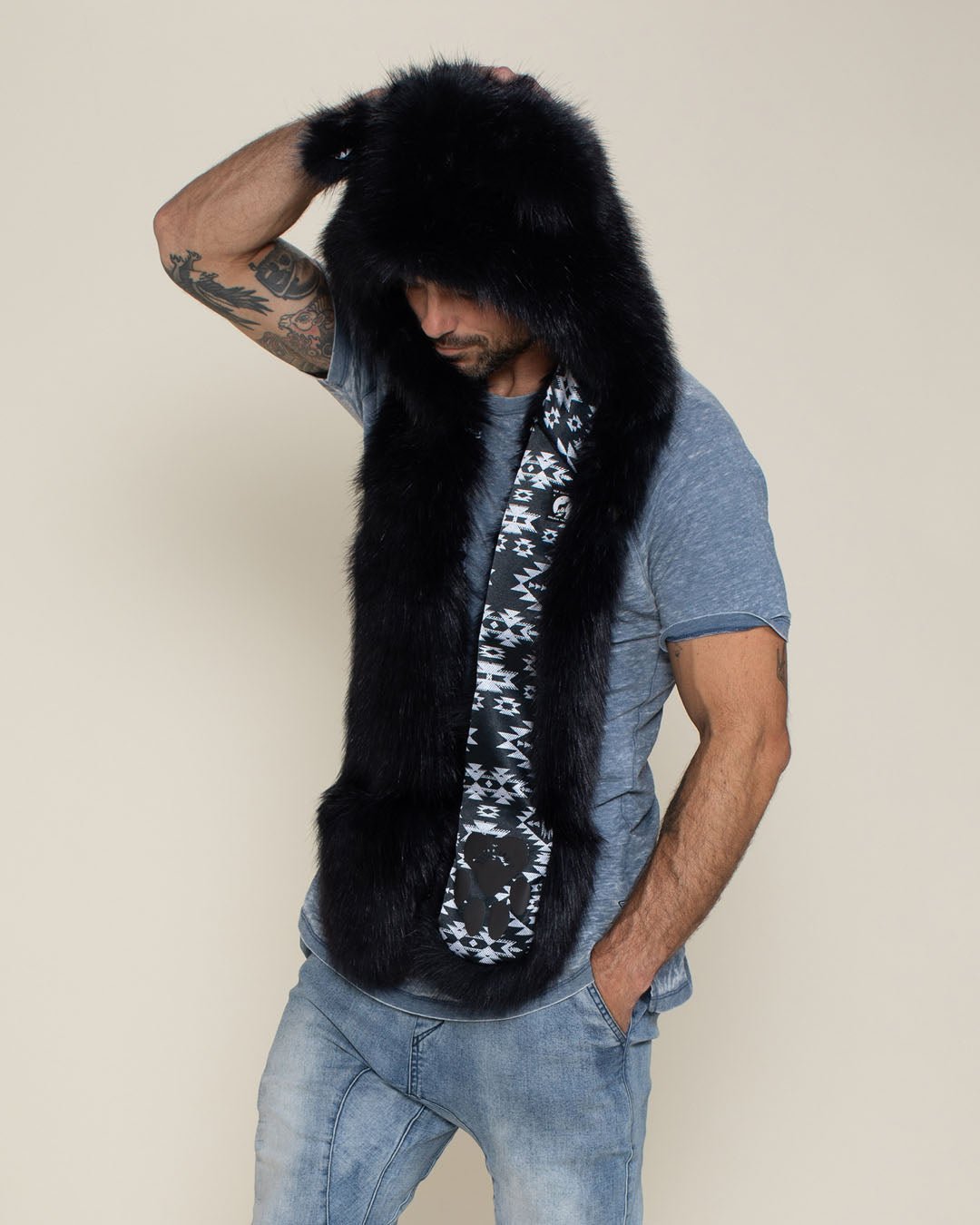 Santa Fe Black Wolf Luxe Collector Edition Faux Fur Hood | Men's