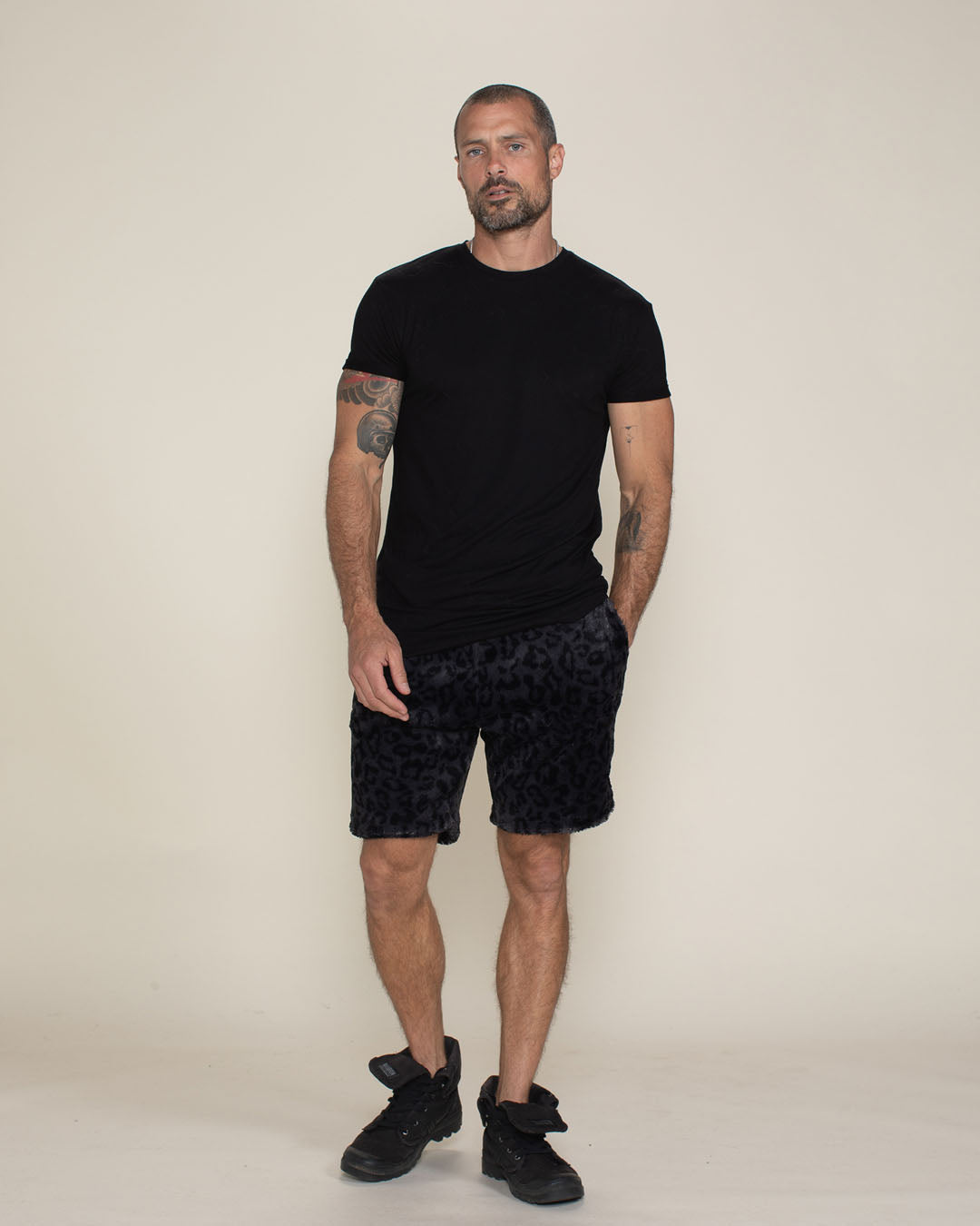 Slate Leopard Ultra Soft Faux Fur Sweat Shorts | Men&#39;s