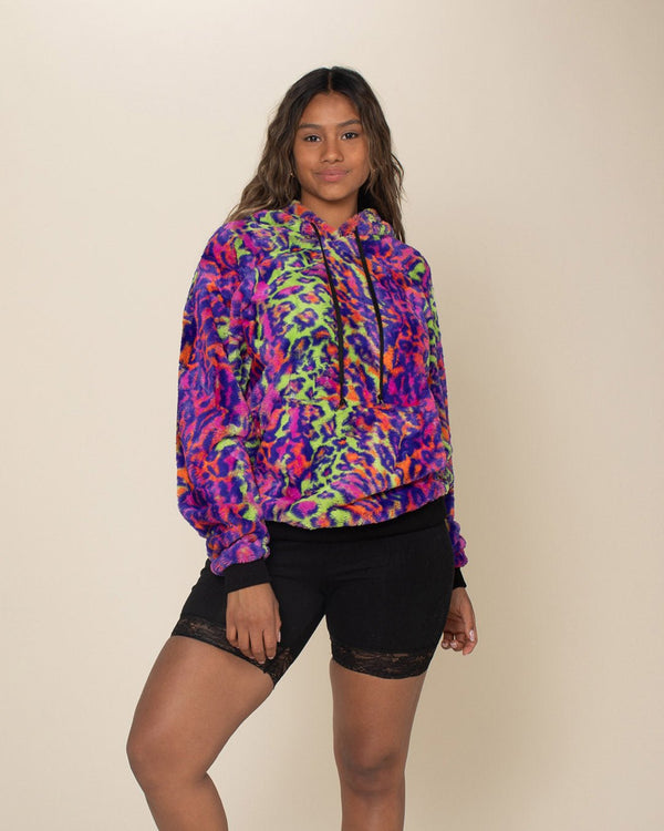 Classic Women's Fur Hoodie Neon Disco Kitty