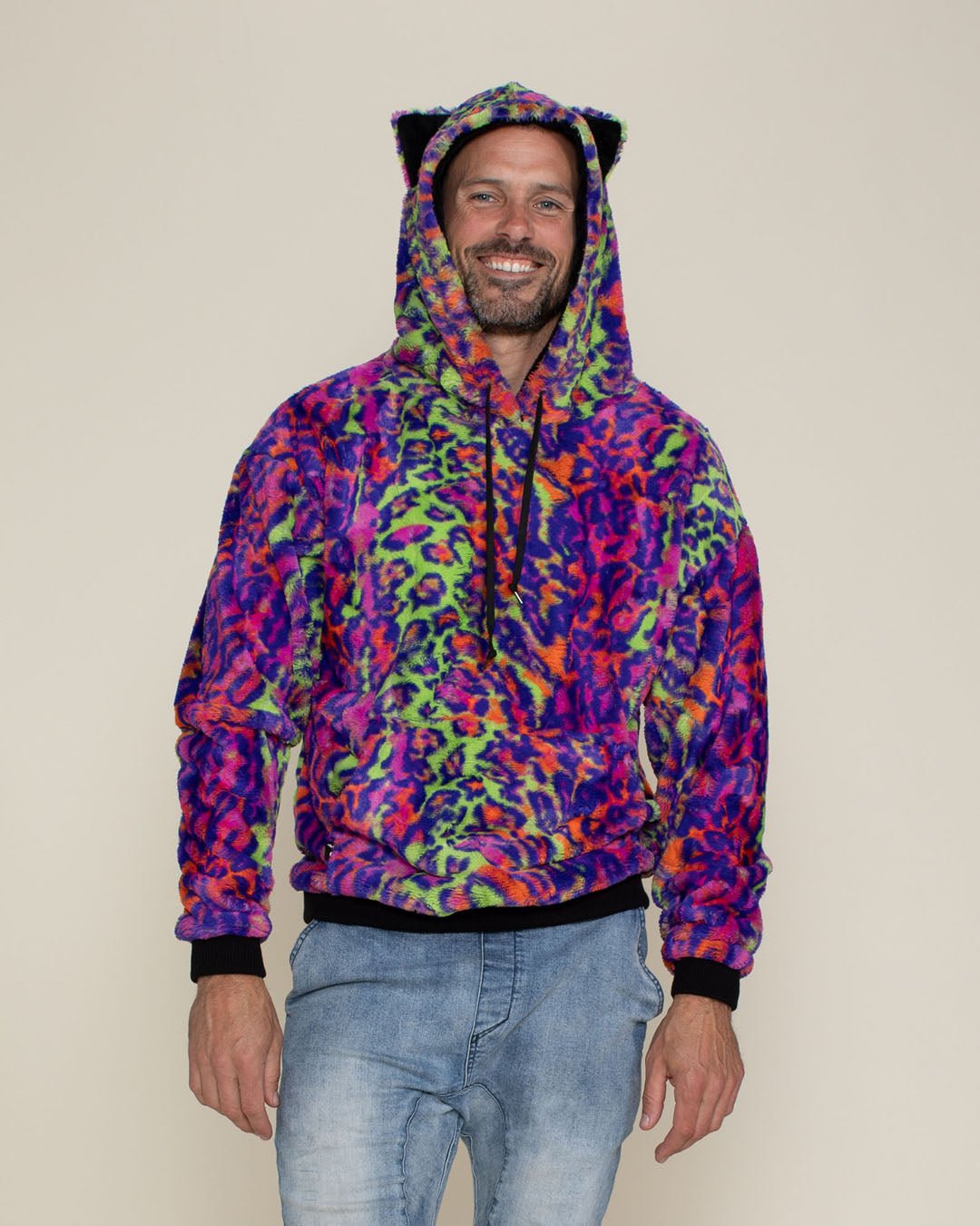 Spirithoods Fur Hoodie in Neon Multicolor for Men S neon multicolor leopard