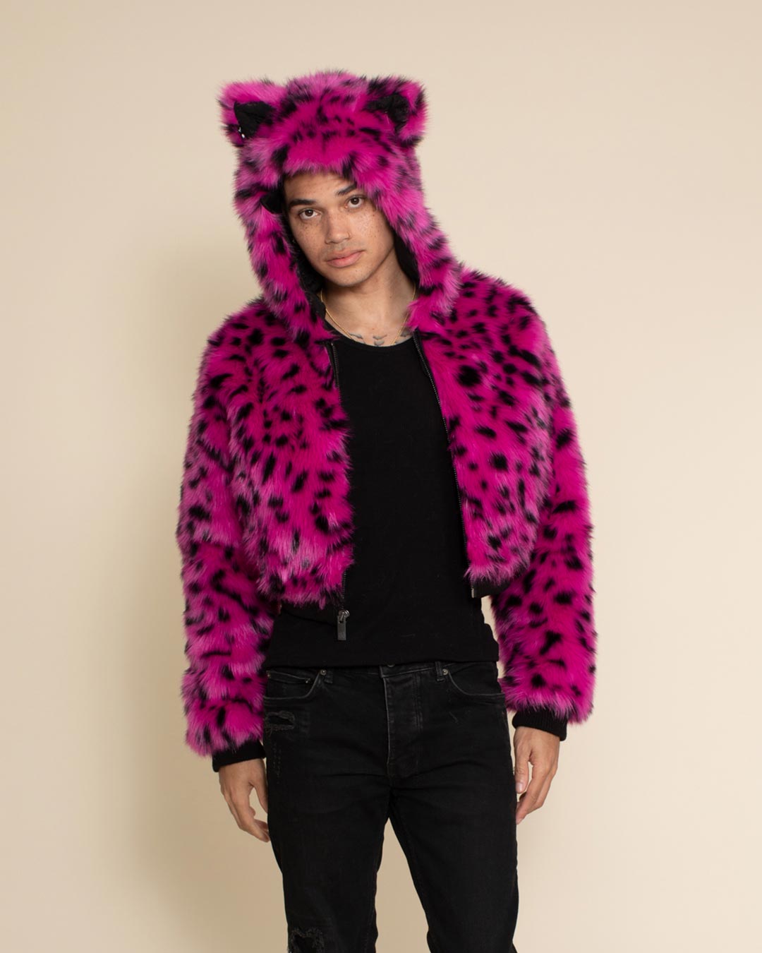 Pink Cheetah Classic Collector Edition Faux Fur Cropped Jacket Men s