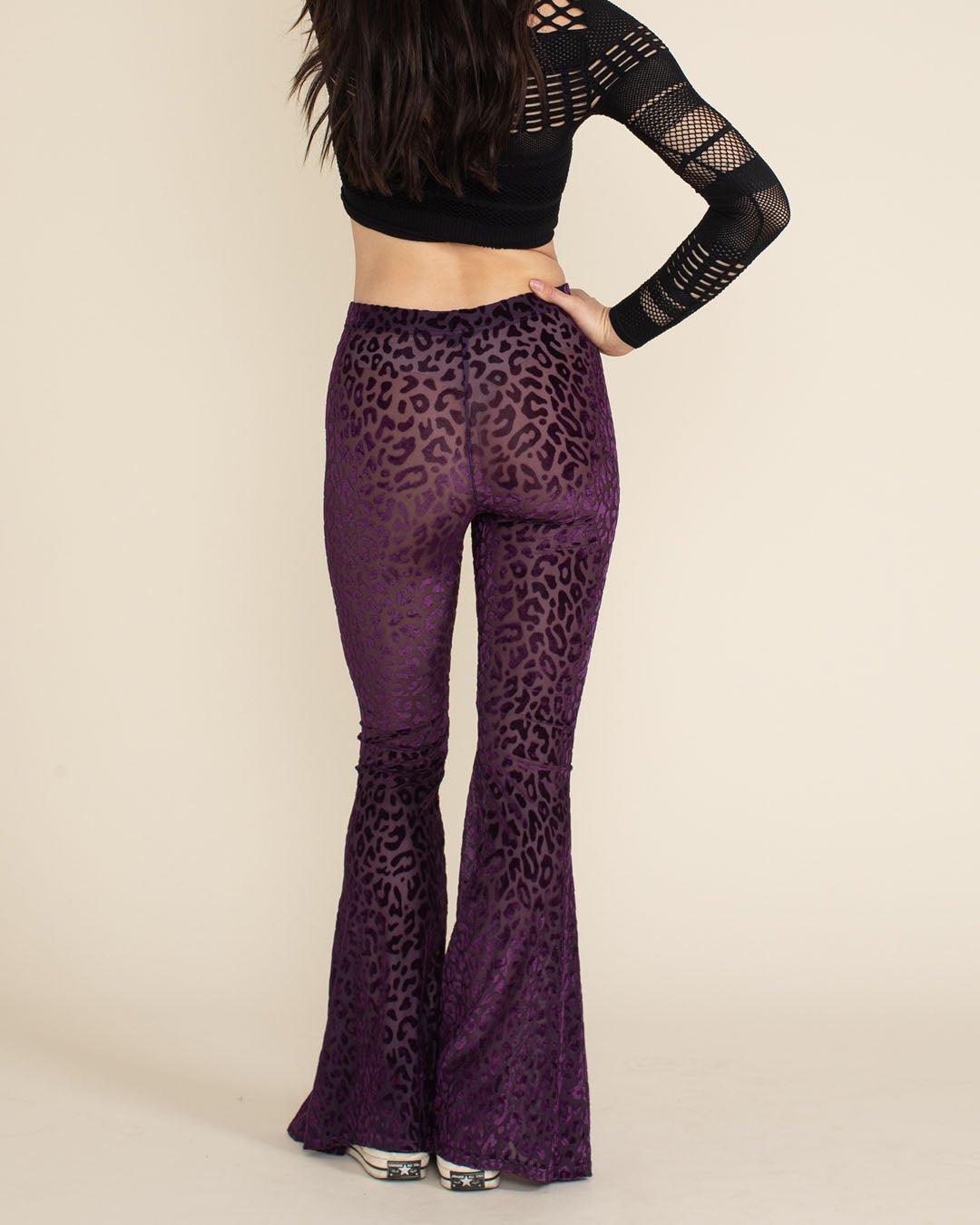 Moonlit Roses Purple Velveteen Flare Pants by Eva Lady main image 0