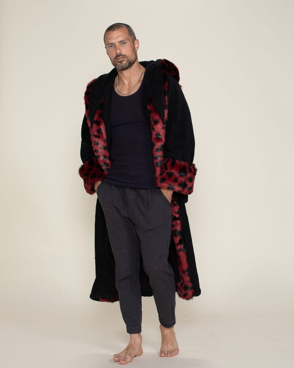 Men's Plush Faux Fur Robe With Hood & Pockets | Wild Cat - SpiritHoods