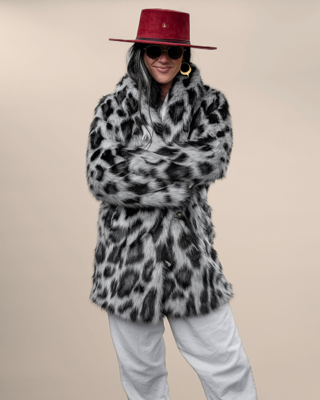 Himalayan Snow Leopard Collared Collector Edition Faux Fur Coat | Women's