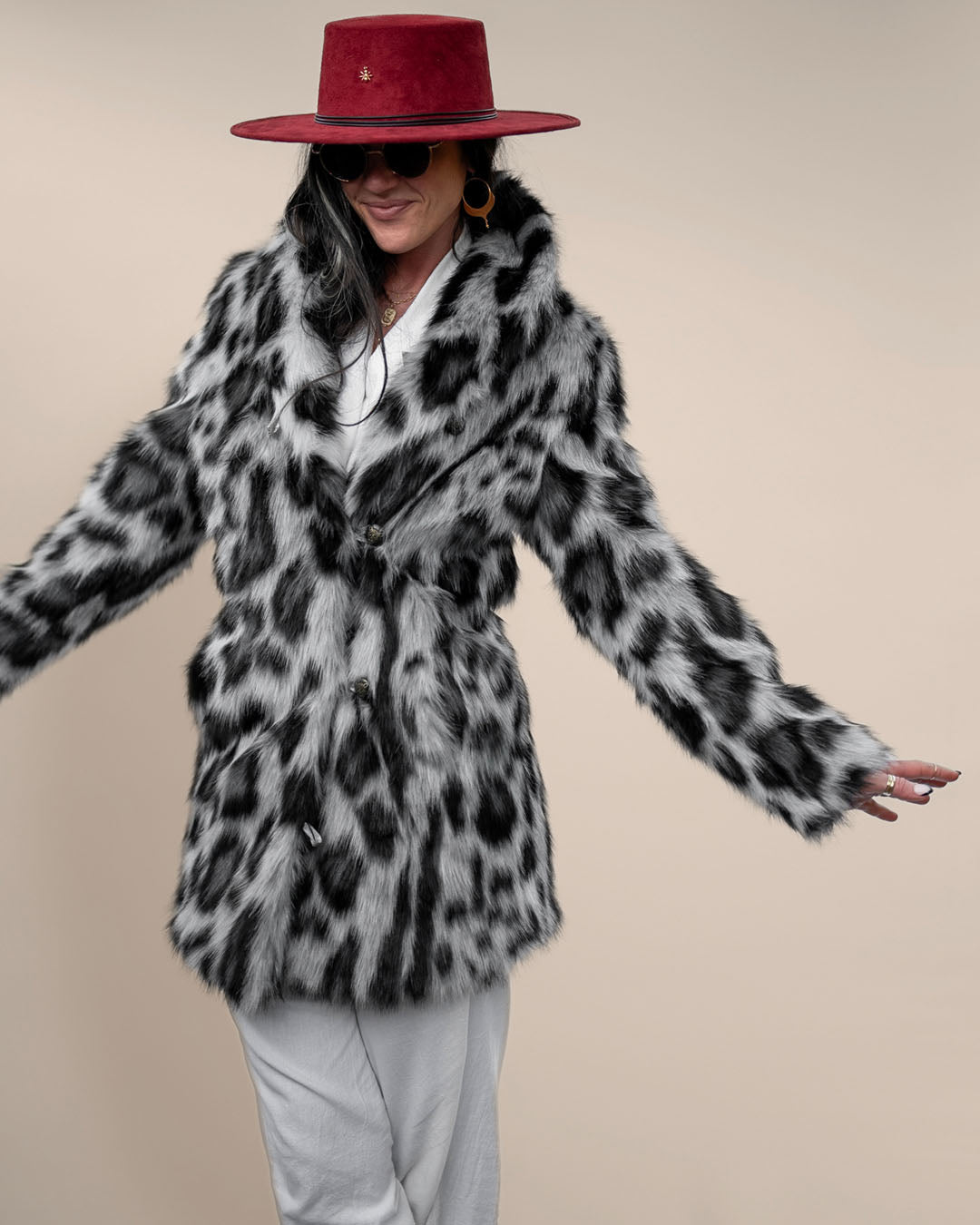 Himalayan Snow Leopard Collared Collector Edition Faux Fur Coat | Women's